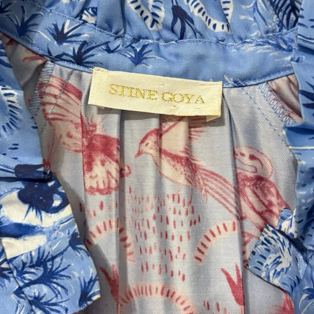 Stine Goya Blue Pink Jasmine Floral Jungle Long Sleeve Mini Dress Size Small - Picture 2 of 5
